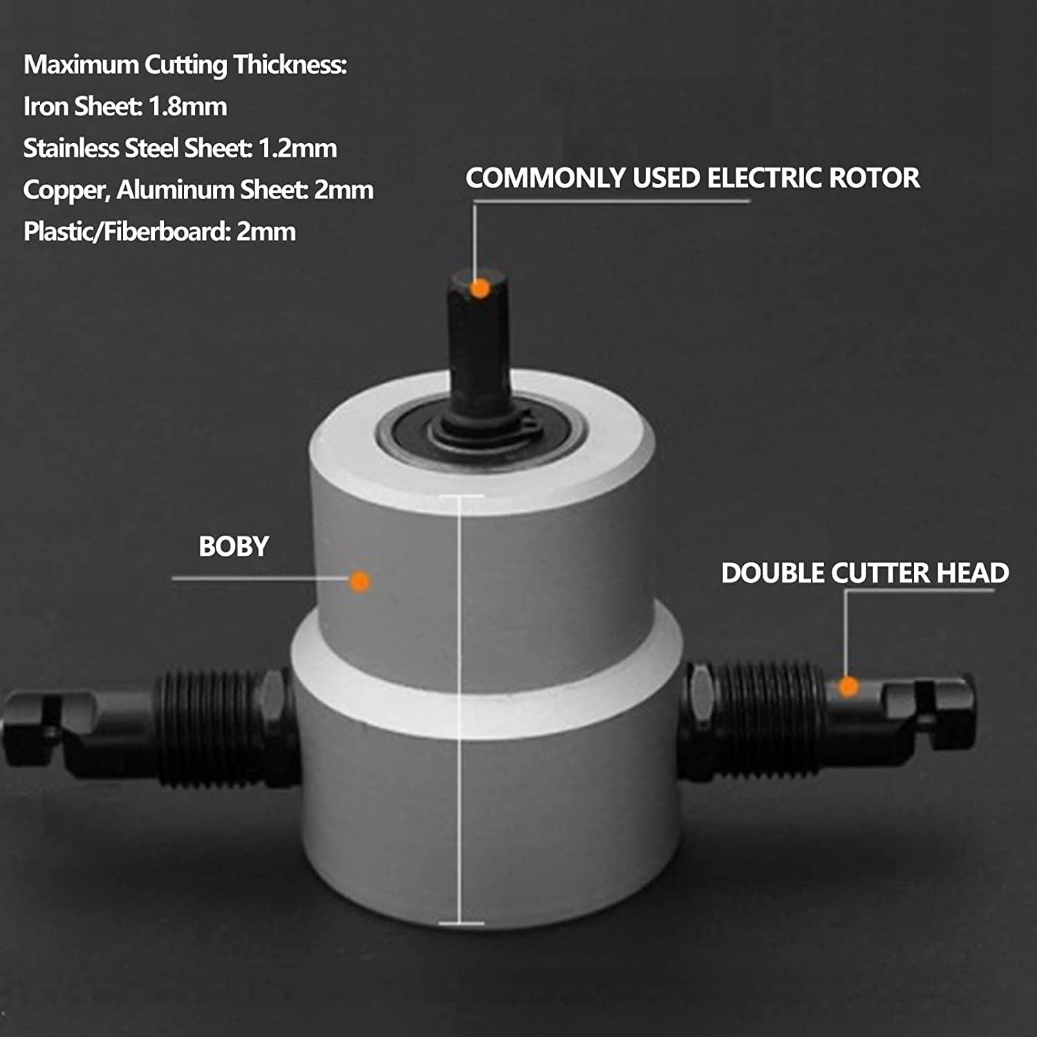 Double Head Sheet Metal Nibbler Cutter 360 Degree Adjustable Power Drill Nibbler Cutting Tools Kit Drill Attachment with Wrench for Straight Curve and Circle Cutting