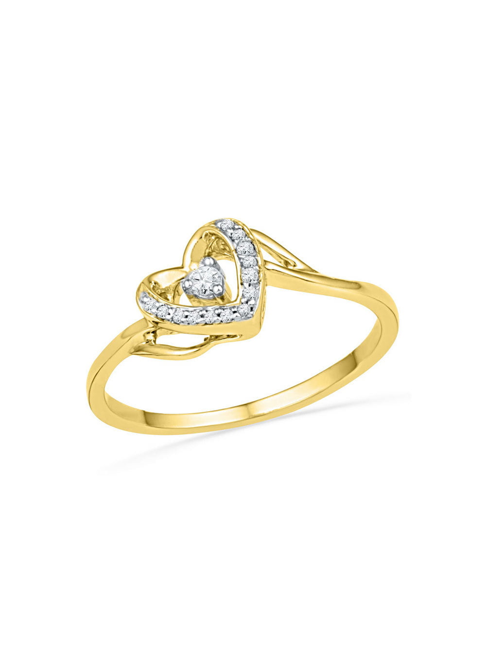 10kt Yellow Gold Womens Round Diamond Heart Promise Ring 1/12 Cttw ...