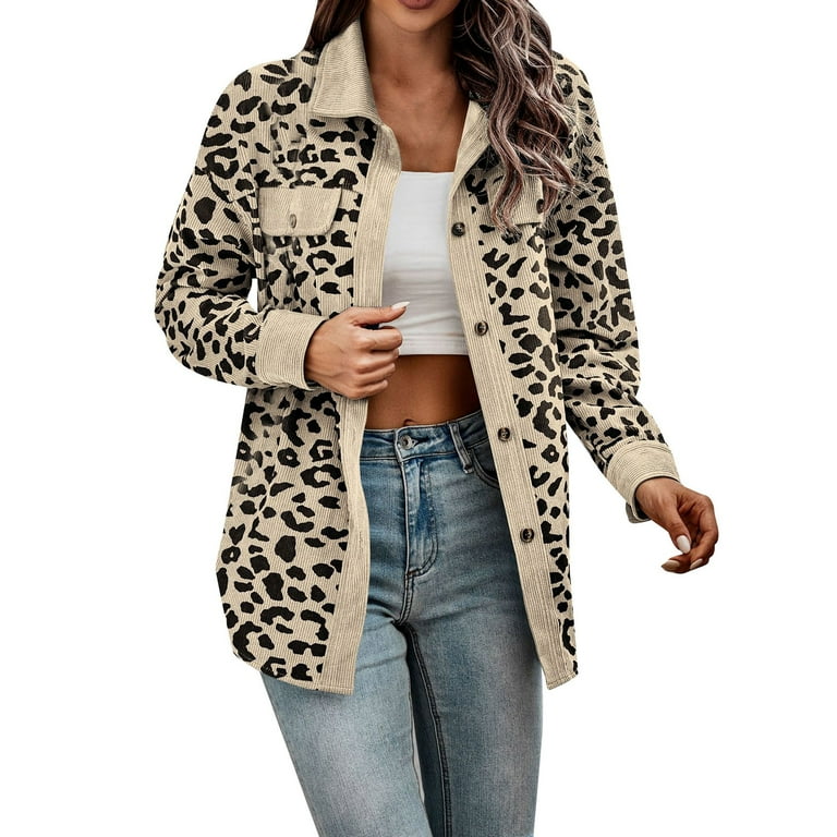 Utility Jacket Womens Sweat Jacket Womens Button Down Shirts Long Sleeves Oversized Leopard Print Corduroy Shirts Long Sleeves Jackets Coats With