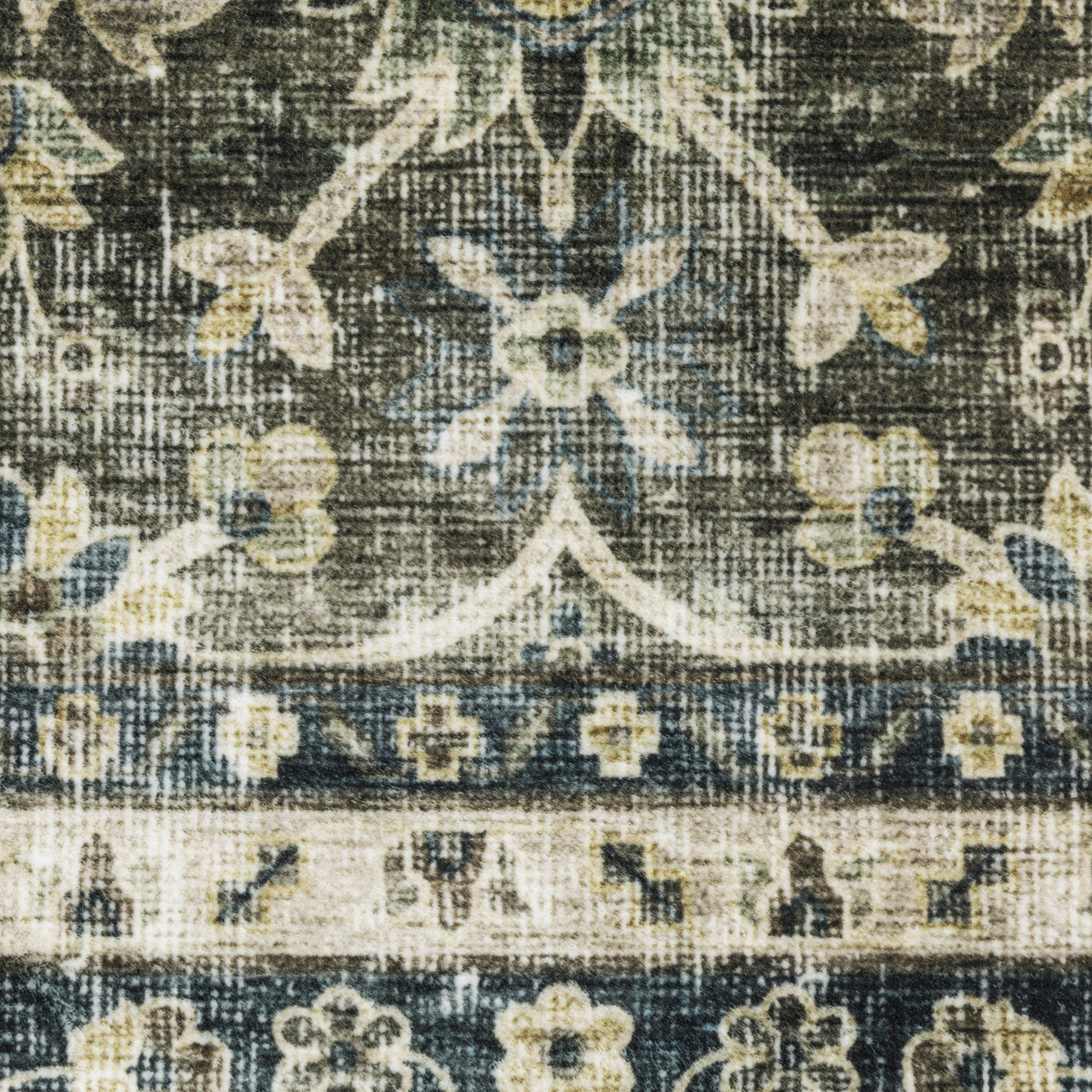 Avalon Home Sebastian Vintage Bordered Charcoal Grey/ Blue Washable Indoor Area Rug