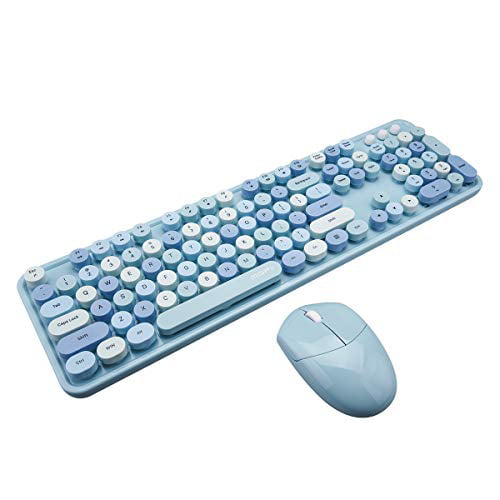 Compatible with PC Desktop Computer Windows Colorful Compact Keyboard with Number Pad MOFii Wireless Keyboard and Mouse Combo Cute Retro Keyboard with Stylish Round Keys Blue-Colorful 