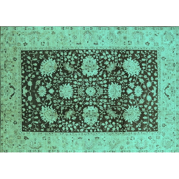 Ahgly Company Machine Washable Indoor Rectangle Oriental Turquoise Blue Traditional Area Rugs, 3' x 5'