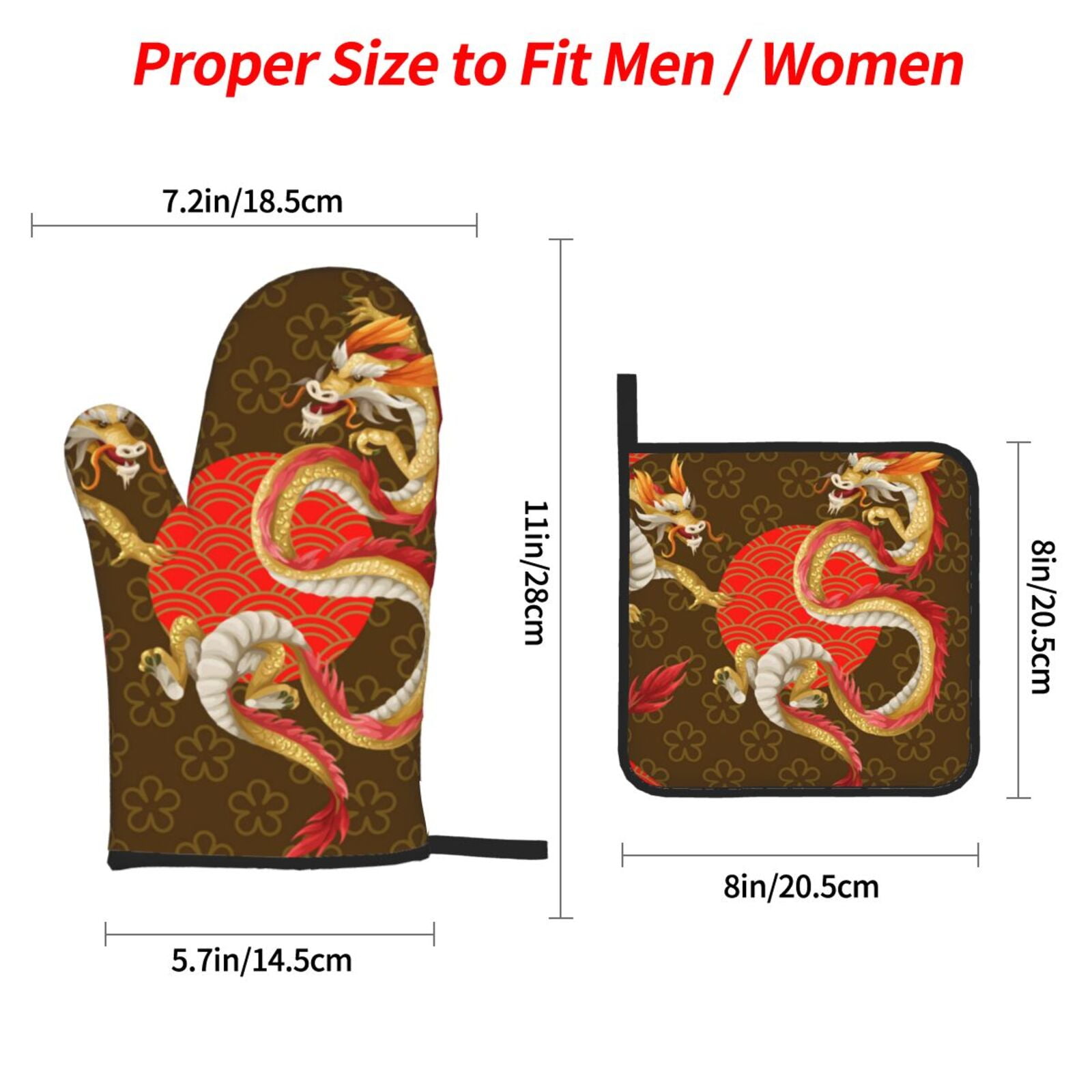Asian Dragon Oriental Dragons 4Pcs Oven Mitts and Pot Holders Sets Oven Kitchen Gloves Hot Pads for Cooking BBQ Baking Grilling