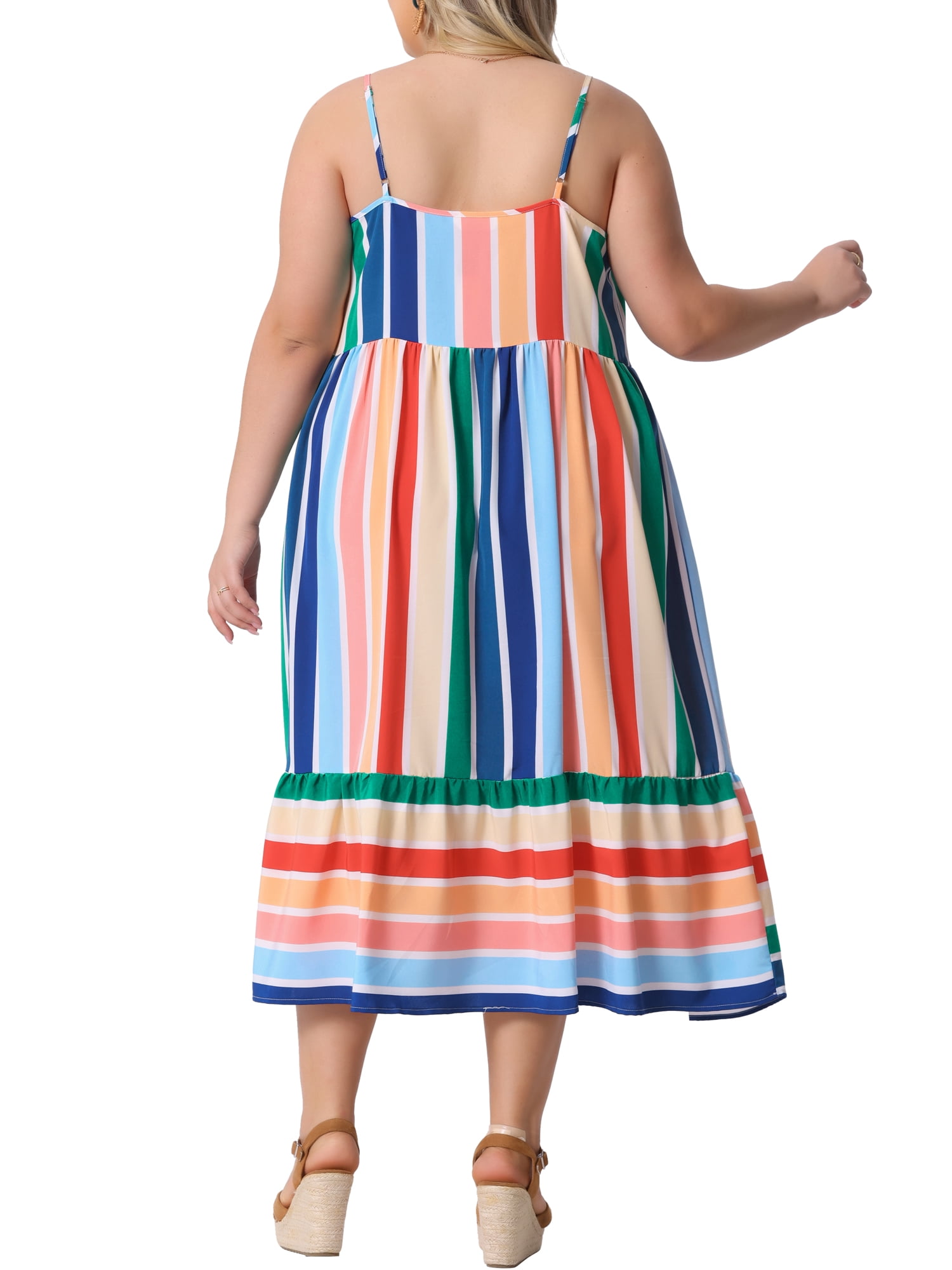 DARING DIVA Plus Size Sleeveless Bohemian Straps Cami Dress 2X Green Pink