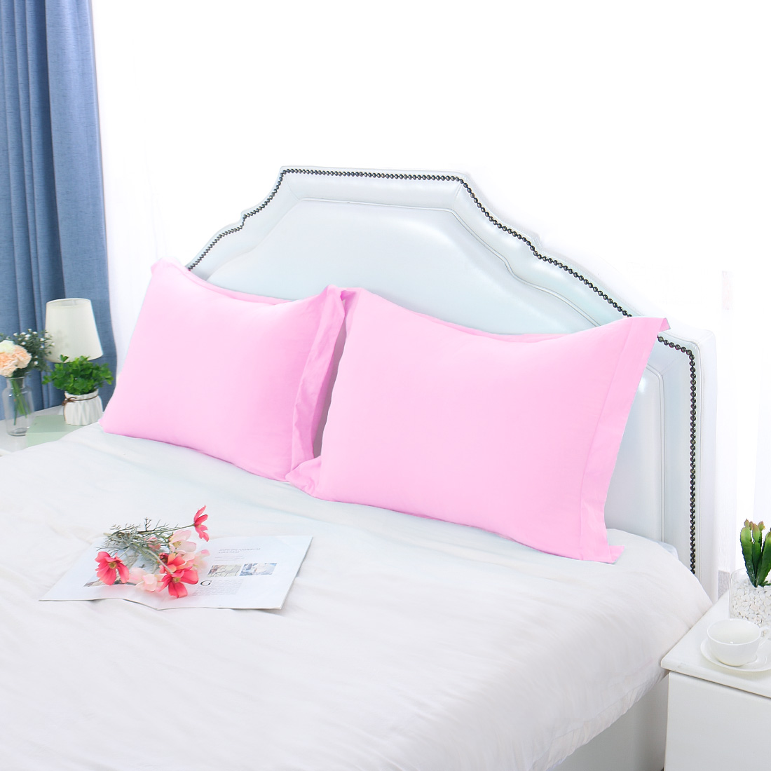 Unique Bargains 2-Pack Egyptian Cotton 300 Thread Count Solid Pillow Cases Pillow Shams  King Pink