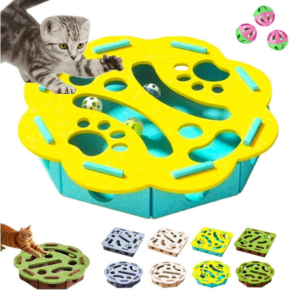 Cat Scratch Puzzle Enrichment Box, Cat Nail File Enrichment Box, Stress Free Alternative to Clippers and Grinders with Bell for Indoor Cats Scratching Hunting Mental