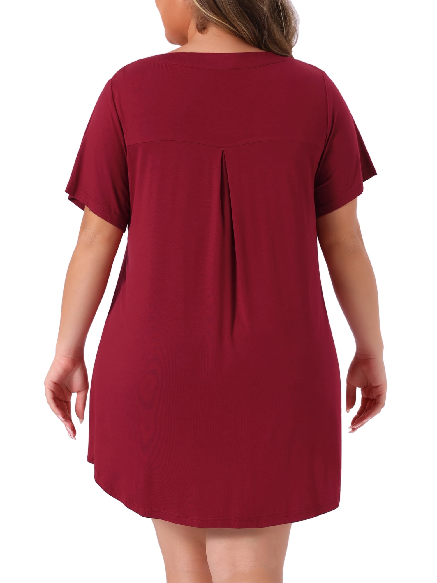 DARING DIVA Women's Plus Soft Short Sleeve Soft Button Down Nightgown 3X Burgundy