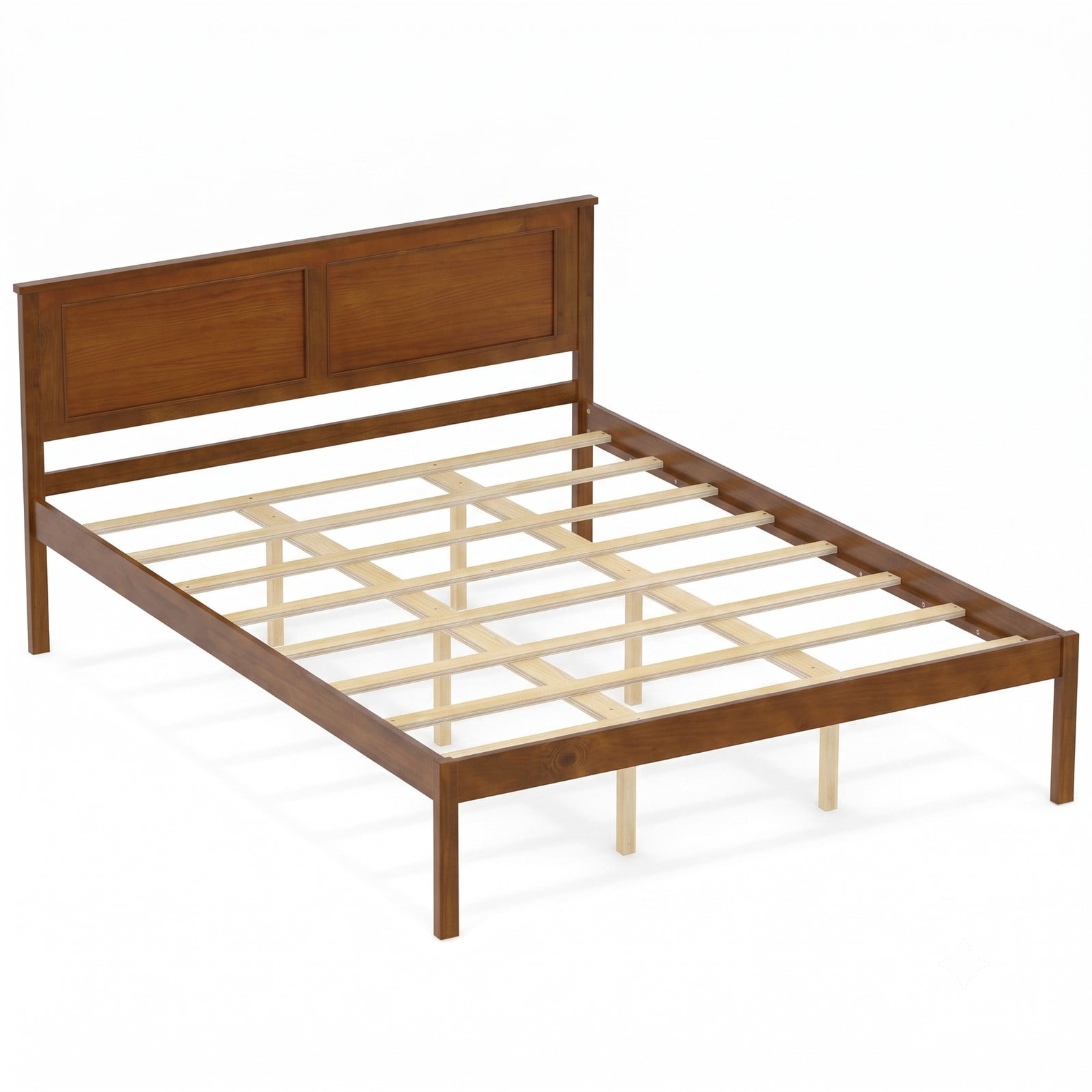 Furnibear Queen Bed Frame, Wood Platform Bed Frame with Paneled Headboard, Queen Bed Frame with Headboard for Farmhouse Bedroom, Walnut