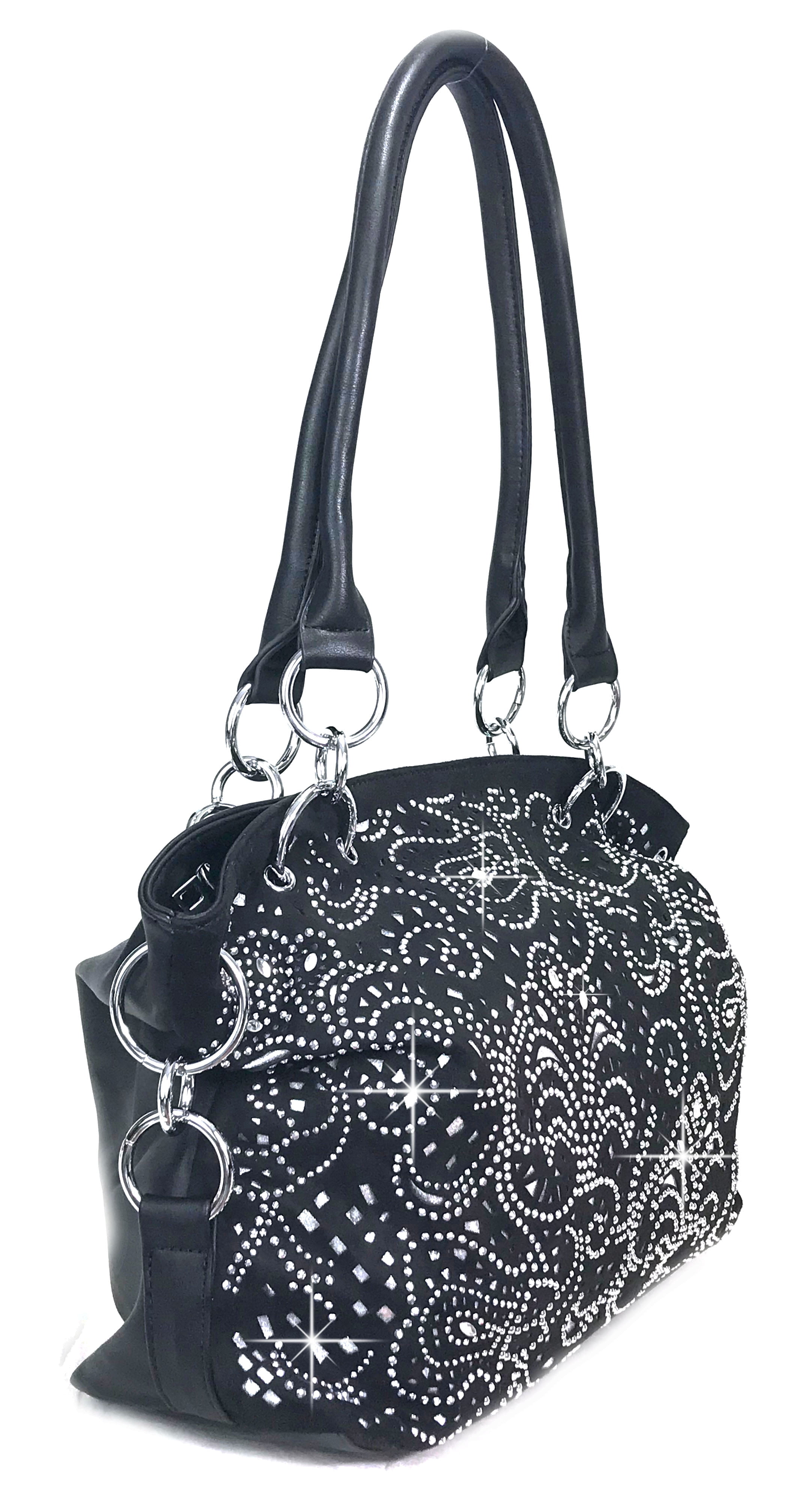 Zzfab Laser Cut Purses Double Handles Bling Purse Black