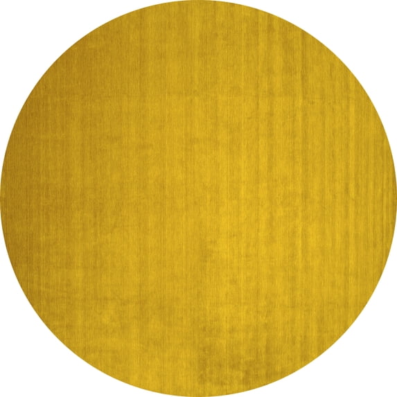 Ahgly Company Machine Washable Indoor Round Solid Yellow Modern Area Rugs, 8' Round