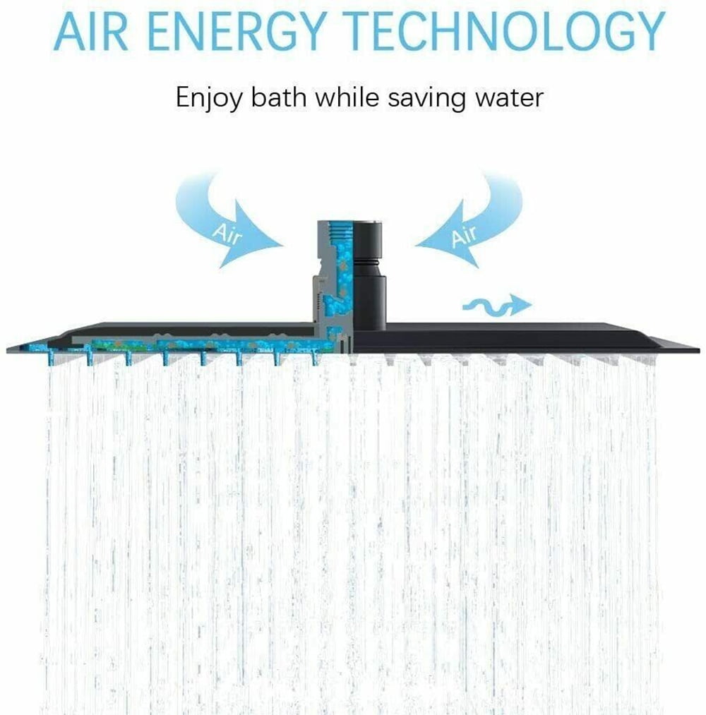 Black 16" Rain Shower Head Ultra thin Square Rainfall Sprayer Ceiling/Wall Mount