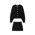 thumbnail image 2 of Conjunto de 2 piezas de falda minifalda acampanada informal de cintura alta negra de moda para mujer de HH TRAF Otoño + Chaqueta de suéter de punto delgada, 2 of 5