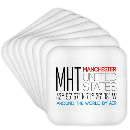3drose, International Airport Code Mht, Manchester, New Hampshire, Usa, Set of 8 Coasters - Cork