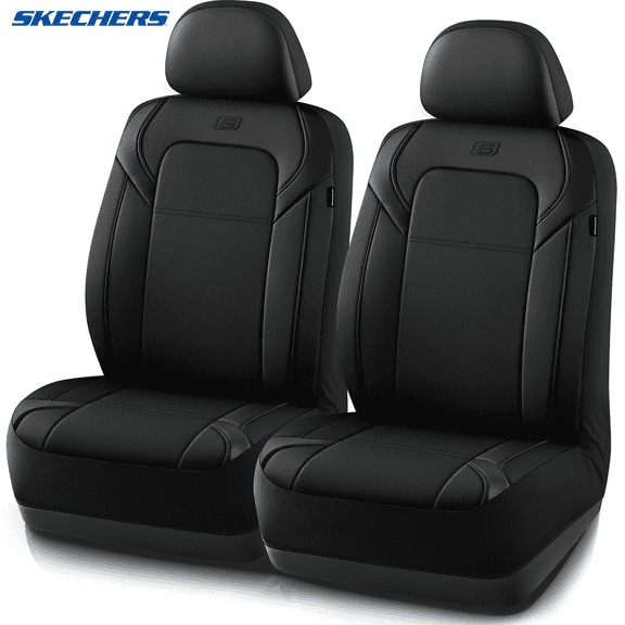 Skechers Premium Leather Car Seat Cover – Front Seat, Durable, Breathable, Universal Fit for Cars, SUVs, and Trucks - Black
