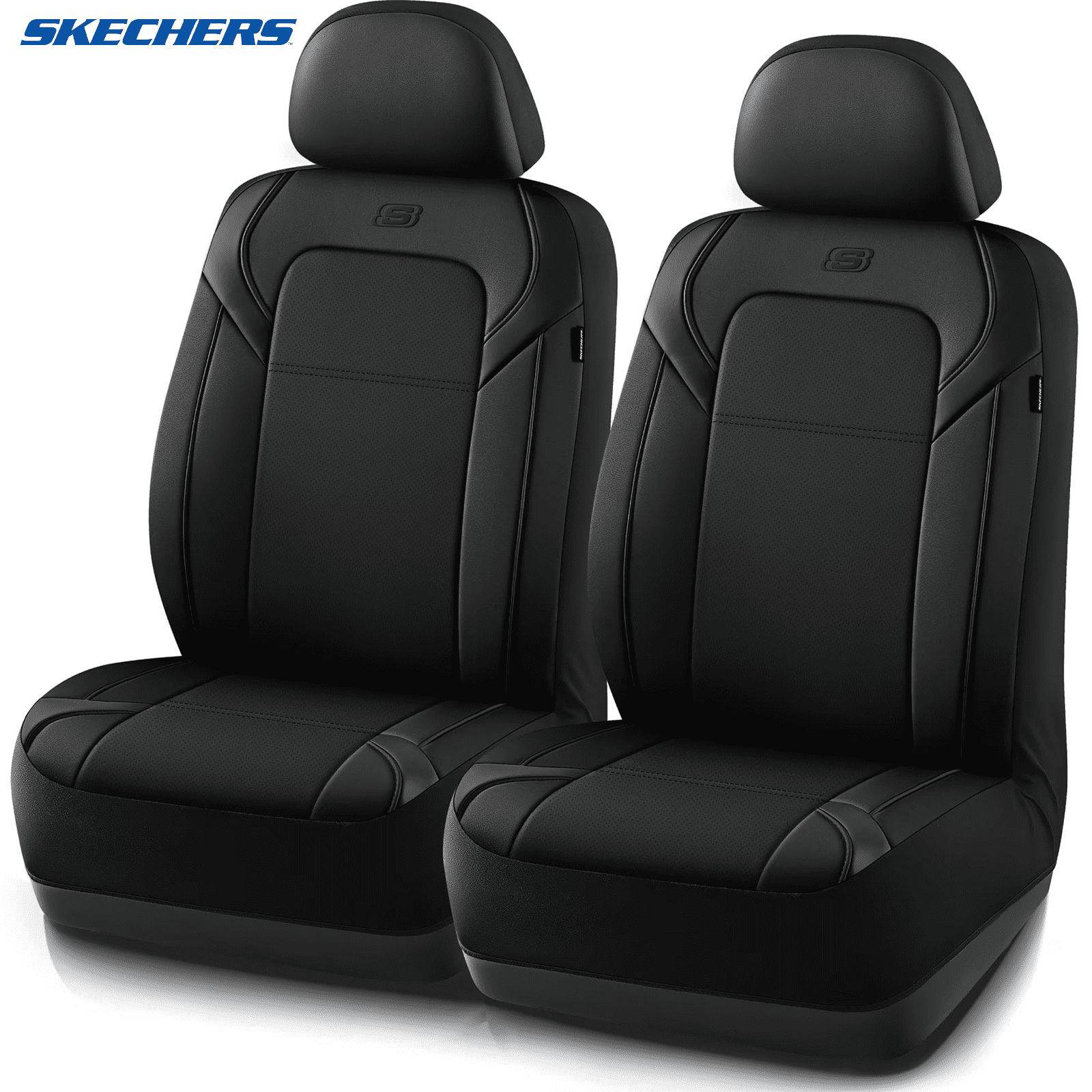 Skechers Premium Leather Car Seat Cover – Front Seat, Durable, Breathable, Universal Fit for Cars, SUVs, and Trucks - Black