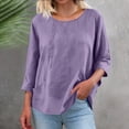 thumbnail image 3 of Women linen shirts 3/4 Oversized Loose Fit Summer Tops Plus Size Crew Neck Blouse Casual Cotton Linen Beach Boho T Shirts, 3 of 6