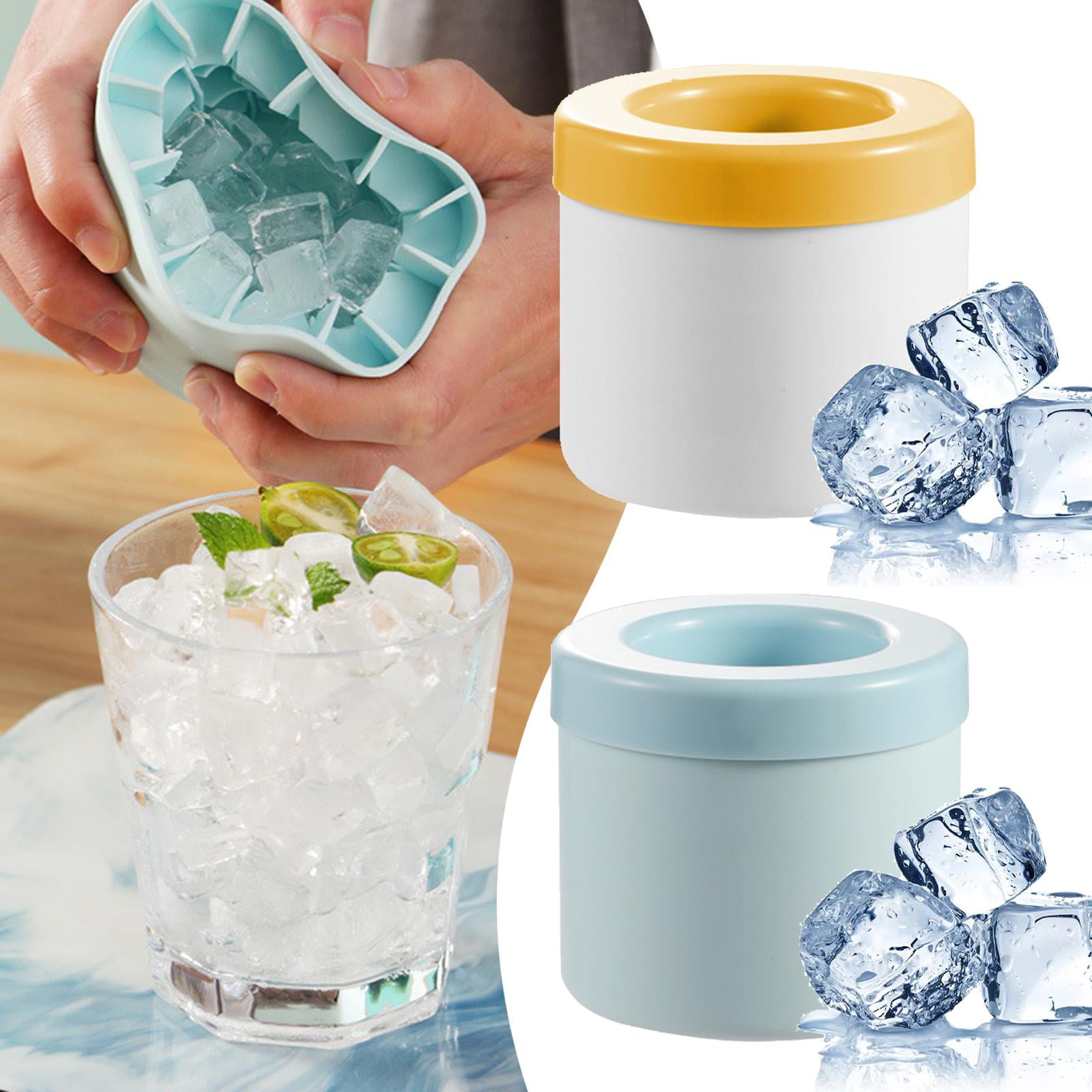 Cheap PDTO Silicone Ice Cube Maker Cup Cylinder Ice Tray with Lid  Easy-Release Ice Bucket