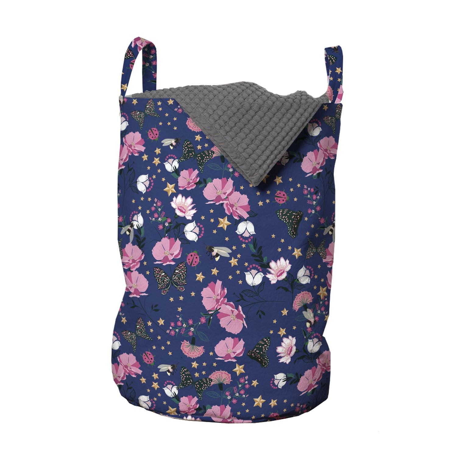 Floral Laundry Bag, Butterflies Pointy Petals Ladybird Night Themed ...