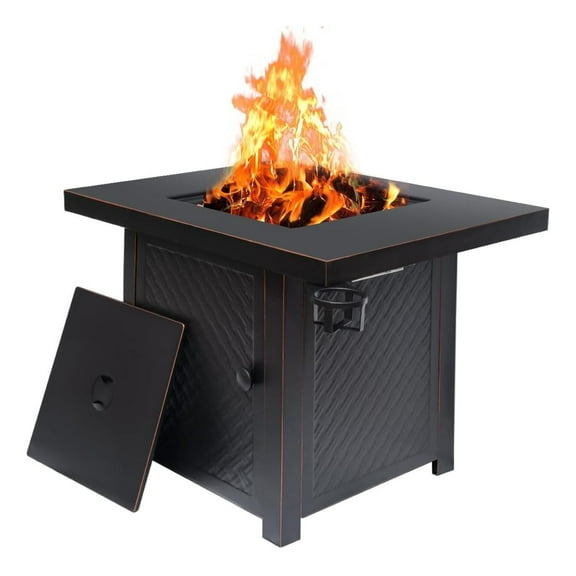 32'' Propane ,50000 BTU Gas Firepit Table with 2 Drink Holders, Lid & Lava Rock,CSA Certified Outdoor Table for Dining or Party,Propane Firepits for Outside,Patio,Yard