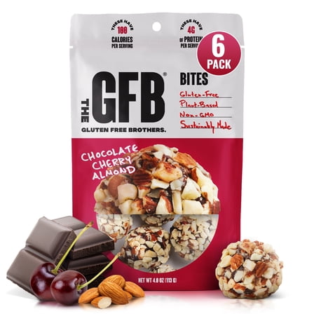 The Gluten Free Brothers Chocolate Cherry Almond Bites - Gluten Free Protein Balls – Non GMO, Soy Free, Vegan – Snack Size Plant Based Protein Energy Balls, 4 Oz (6 Count)