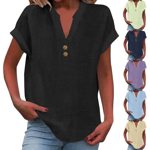 Summer Loose Pleated T Shirts for Women Breathable V Neck Cap Sleeve Tee Curved Hem Flowy Top Beige L
