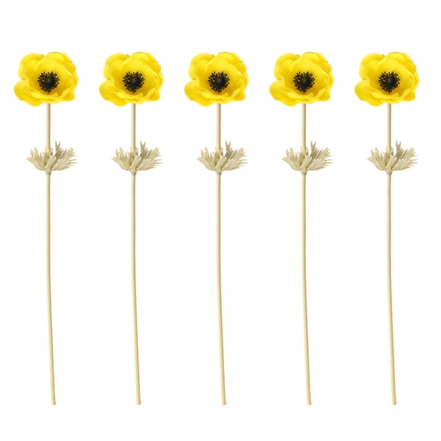5 piezas de seda de anémona artificial Naiovety para boda tallos largos flor amarilla