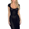 thumbnail image 3 of SUNSIOM Femmes Tricot Robe Longue, Manches Courtes Col Rond Creux Solide Fente Robe Slim pour Club Party, 3 of 6