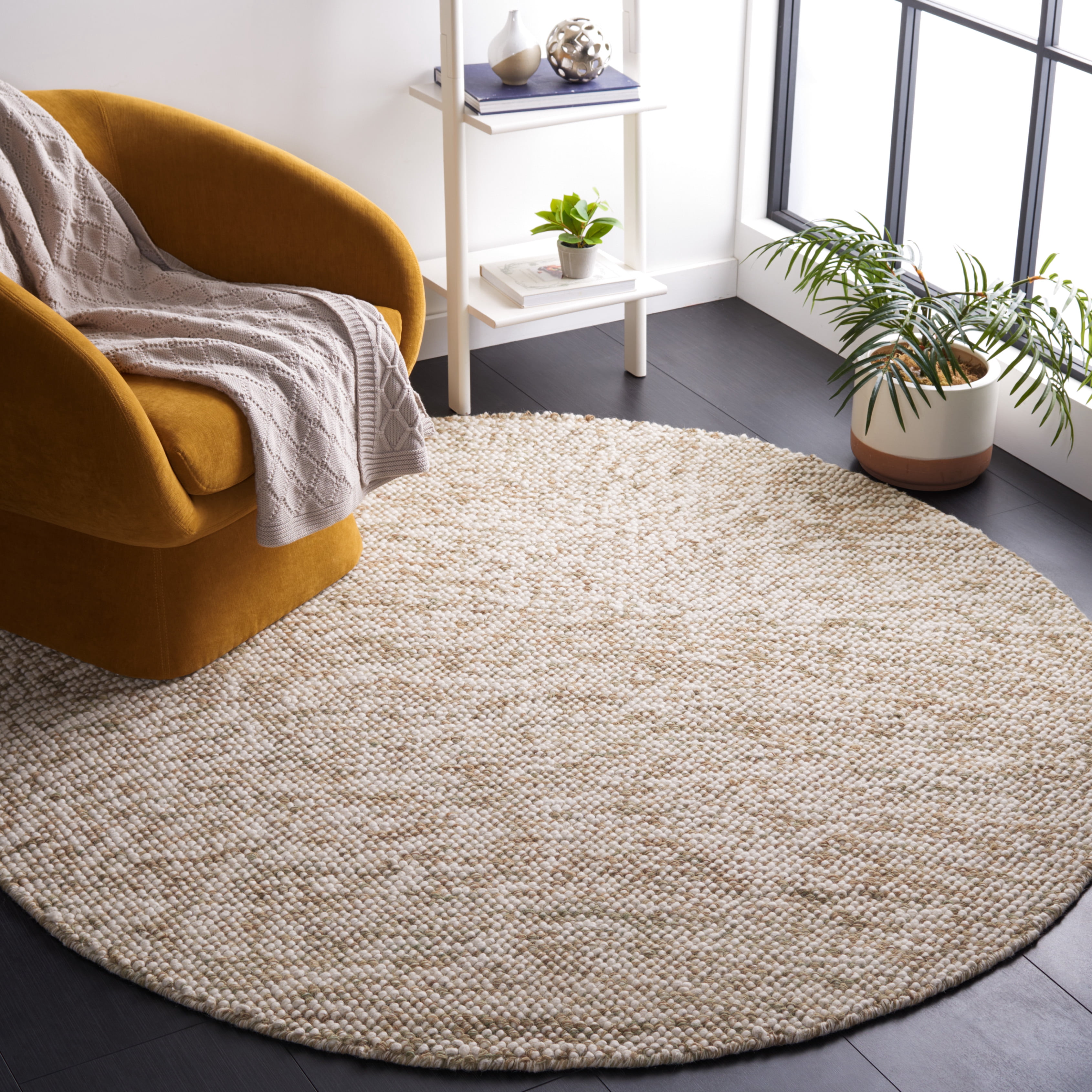 SAFAVIEH Natura Finn Distressed Area Rug, Sage/Ivory, 6' x 6' Round