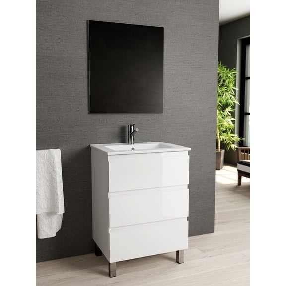 DAX Costa Engineered Wood and Vanity Cabinet with Porcelain Onix Basin, 24", White
