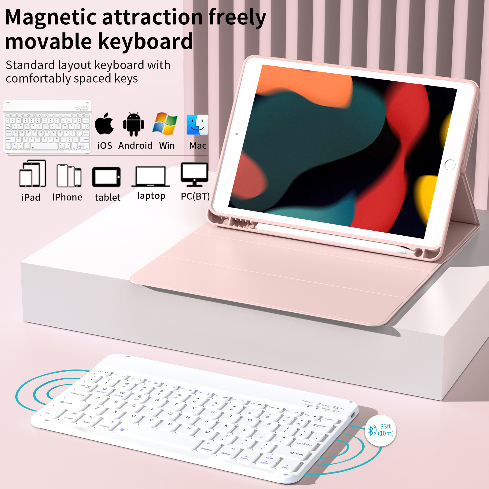 SZPSGC iPad Keyboard Case 10.2 Inch, Pink photo 3