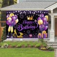 thumbnail image 6 of 7x5FT Glitter Black Purple Golden Happy Birthday Party Beautiful Backdrop Photo Background Cloth Happy Birthday Sign Banner Decoration Supplies for Women Girl, 6 of 7