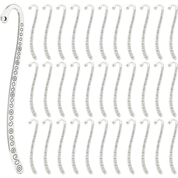 40Pcs Metal Bookmark Hairpin Hook Alloy Vintage Silver Carved Hook Bookmarks with Loop Beadable Book Marker Findings for DIY Book Reading Lovers Gift Jewelry Making Charms