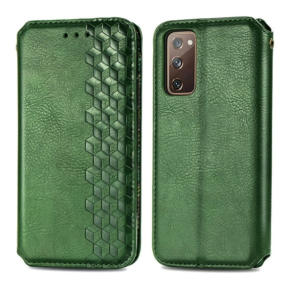 Allytech Galaxy S20 FE / S20 Lite Case, PU Leather Wallet Folio Flip Magnetic Buckle Slim Back Cover Built-in Card Holder Slot and Stand for Samsung Galaxy S20 Fan Edition, Green