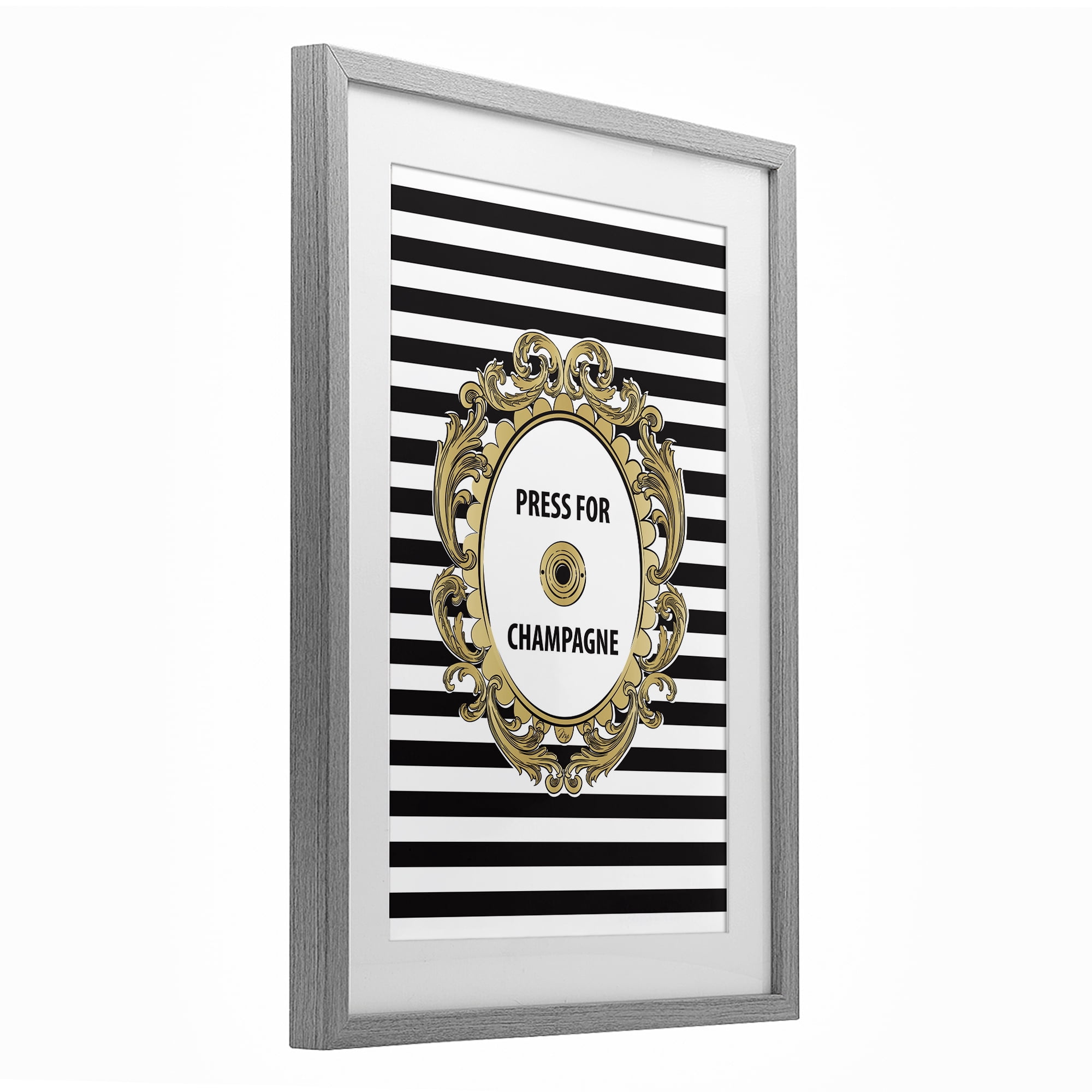 Stupell Industries Press For Champagne Celebration Gray Framed Print Under Glass, design by Martina Pavlova