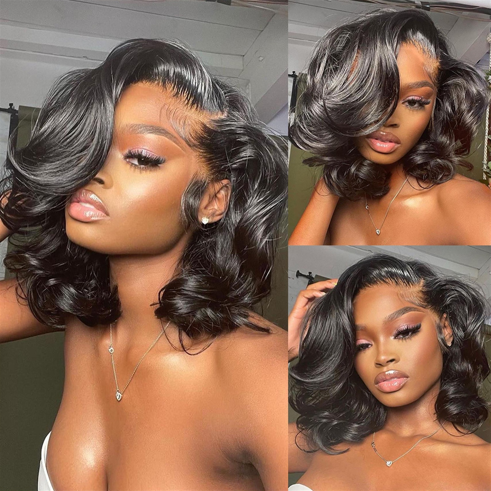 Human Hair 360 13x4 Lace Front Wig Pre Plucked Short Body Wave 5x5x1 T Part Lace Wig with Baby Hair, 8-14" Short Wave Curly Lace Wig for Women
