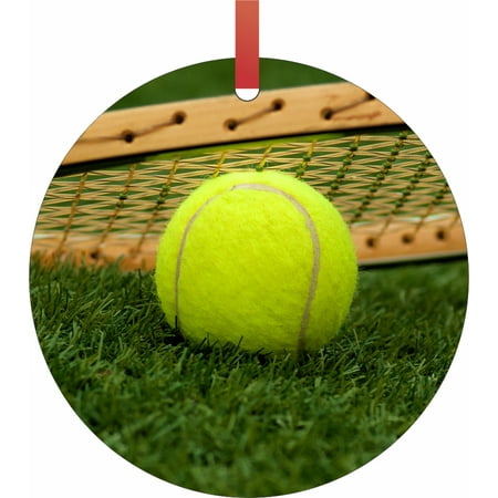 Tennis Ball and Racket in the Grass Double Sided Flat Round Shaped Ornament Xmas Tree Christmas Décor - Christmas Room Décor and Ornament Yard