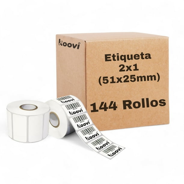 144 Rollos de Etiquetas Térmicas Blancas Koovi 2x1 Pulgadas (51x25 mm) - 1000 Etiquetas por Rollo, Versatilidad y Rendimiento