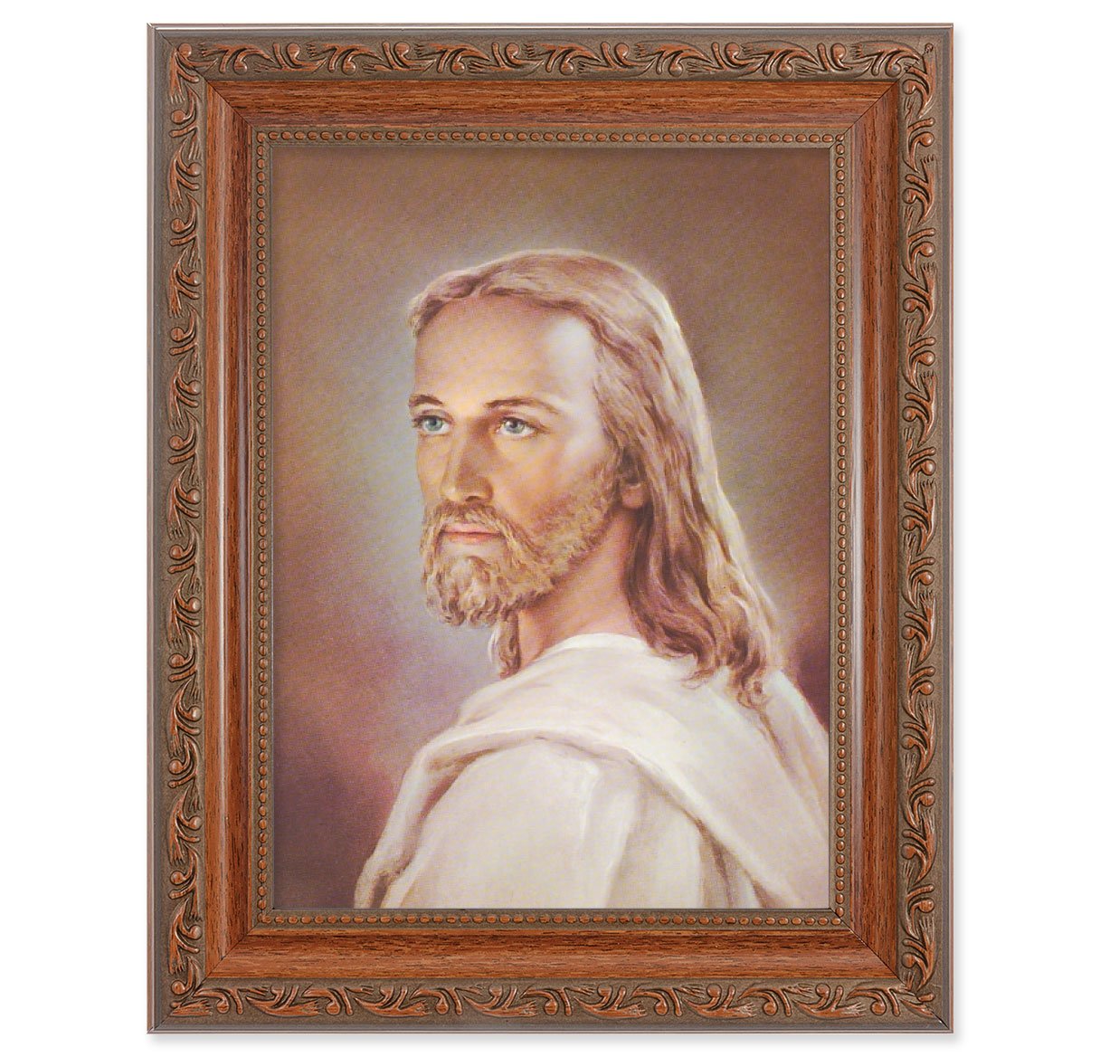 Head of Christ Picture Framed Wall Art Decor Medium, Antiqued Dark