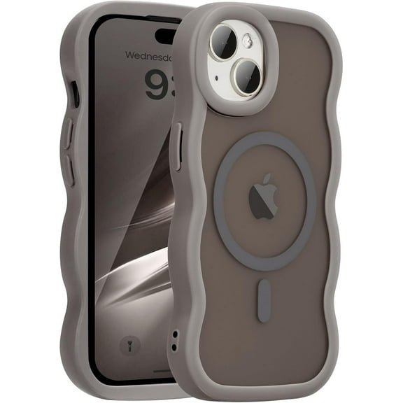 Magnetic for iPhone 15 Case, Compatible with MagSafe, 2025 Transparent Wave Frame Design Case Soft Edge Cover Cute Clear Matte Shockproof Protective Phone Cover