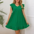 thumbnail image 2 of Diufon Women's Trendy Dresses V Neck Ruffle Sleeveless Dress High Waist Solid Color Pleated Short Dress, 2 of 7