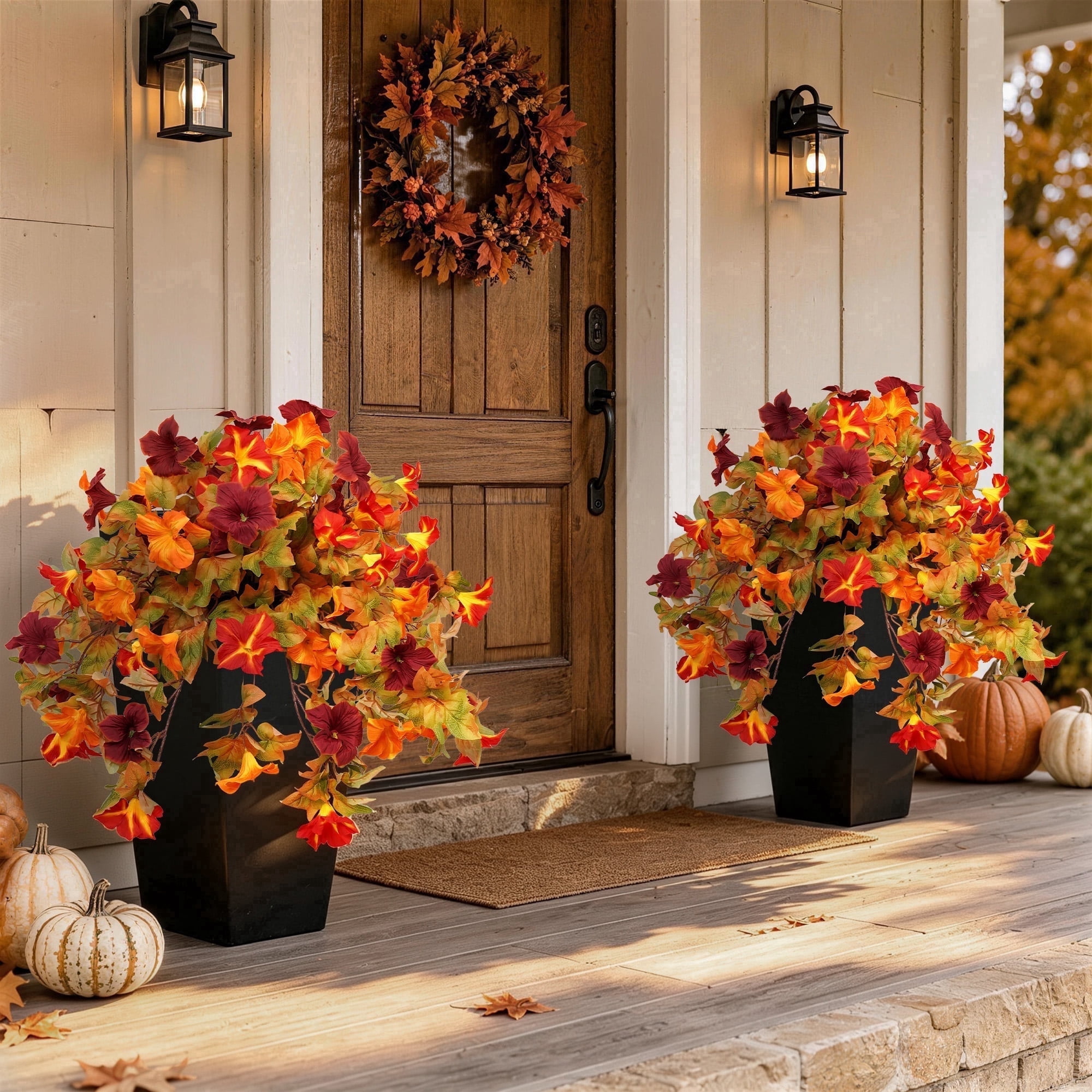OLIVIVI Fall Artificial Flowers for Outdoors, Faux Morning Glory Autumn Decoration, Fake Flowers Plants UV Resistant Look Real Flowers for Outside Planter Front Door Porch Patio Yard