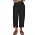 thumbnail image 3 of REALiKUN Womens Capri Pants Side Slit Wide Leg Casual Pant Cotton Linen Palazzo Pants Cropped Yoga Lounge Pants, 3 of 5