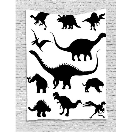 - Dinosaur Tapestry, Various Black Dino Silhouettes Jurassic Evolution Extinction Predator Animals, Wall Hanging for Bedroom Living Room Dorm Decor, Black White, by Ambesonne