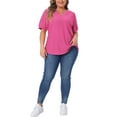thumbnail image 2 of Agnes Orinda Women's Plus Size Tops Hollow Casual V Neck Short Sleeves Summer Blouse Shirts 2X Hot Pink, 2 of 6