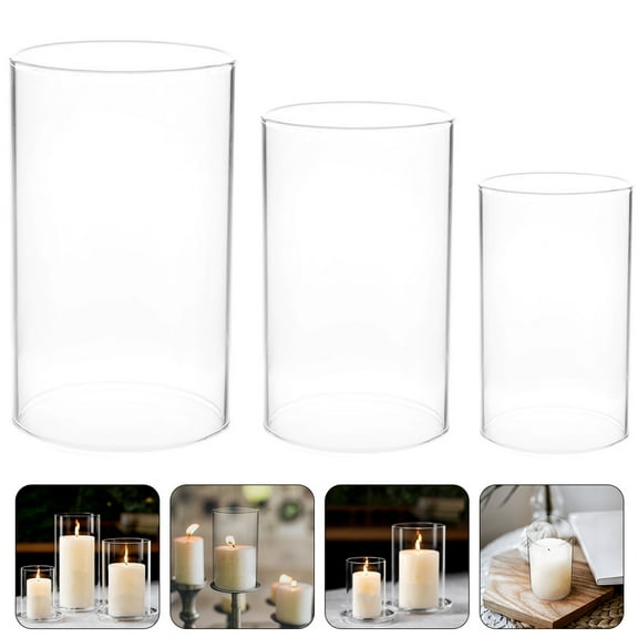 Sparsain Set of 3 Glass Candle Holders for Fireplace, Lampshade, Glass Pillar, Candle Tube Open at Both Ends