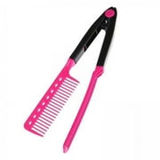 Bunblic 2xV Shaped Hair Straightener Comb Portable Flat Iron Comb for Tangled Hair Unkempt Hair , Pink, 2 Pcs