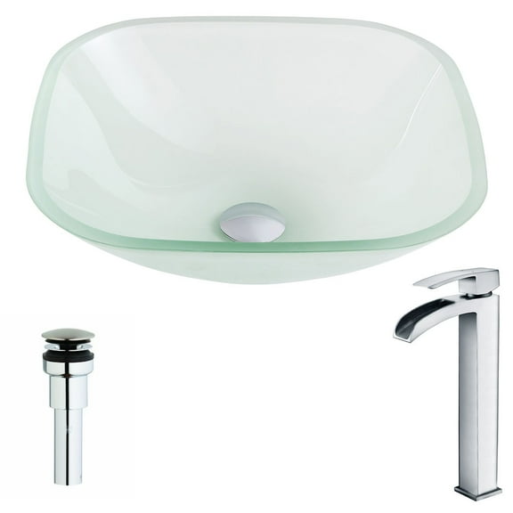 Tempered Glass Vessel Sink with Single-Handle Chrome Faucet - Lustrous Frosted Finish - ANZZI Vista Series LSAZ081-097 - ANZZI