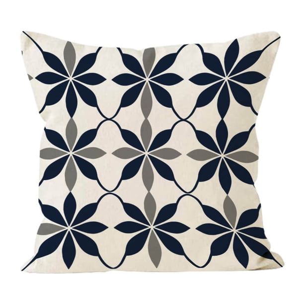 Cojín de lino para salón y dormitorio. Funda de cojín decorativa con estampado floral a rayas. Estilo hogar.