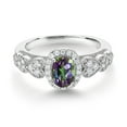 thumbnail image 2 of Gem Stone King 925 Sterling Silver Green Mystic Topaz and White Moissanite Engagement Ring for Women | 1.18 Cttw | Oval 7X5MM | Gemstone November Birthstone | Size 8, 2 of 3