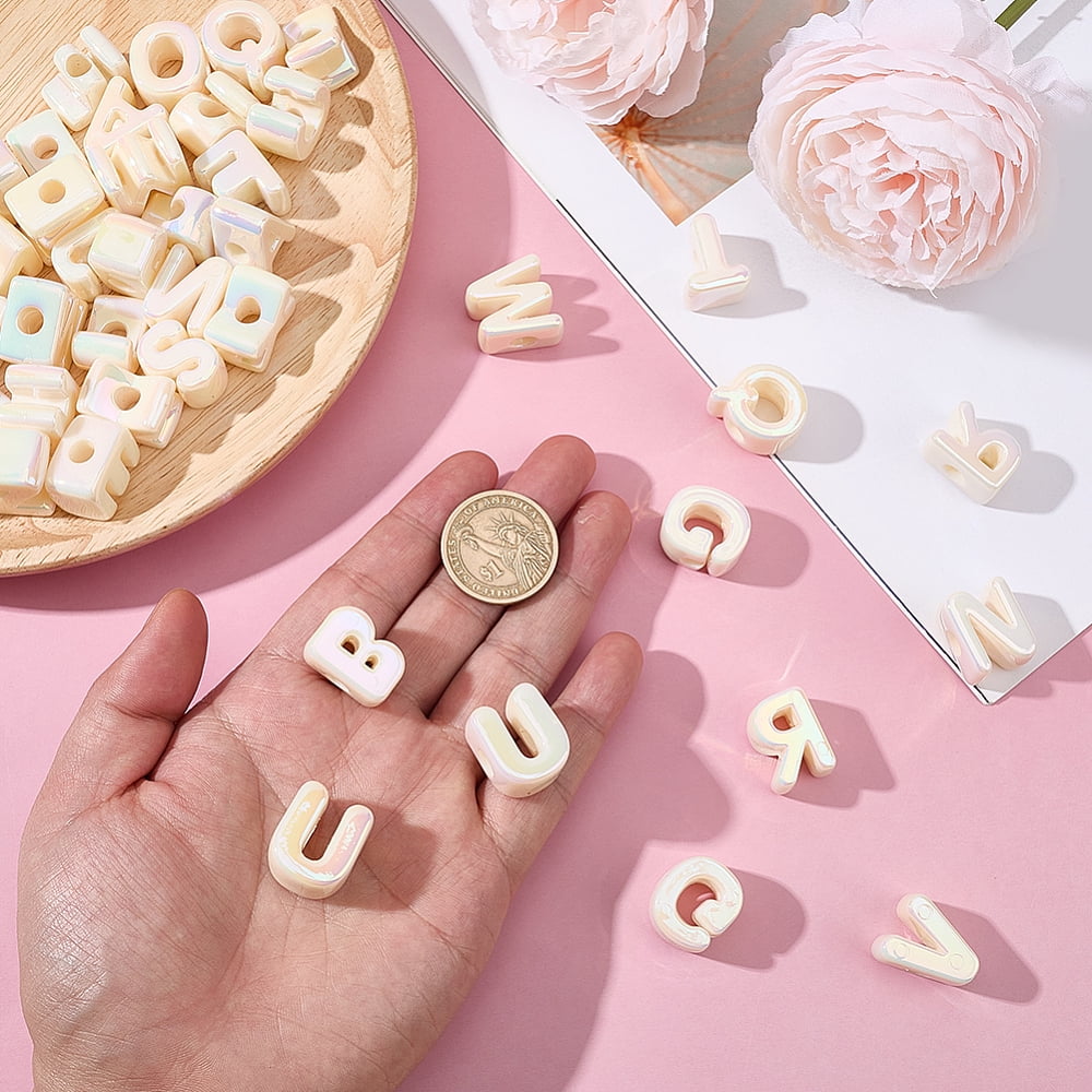 52Pcs 26 Styles UV Plated Acrylic European Beads Large Hole Beads Pearlized Letter A~Z 20~21x8.5~21x13.5~14mm Hole: 6mm 2pcs/style